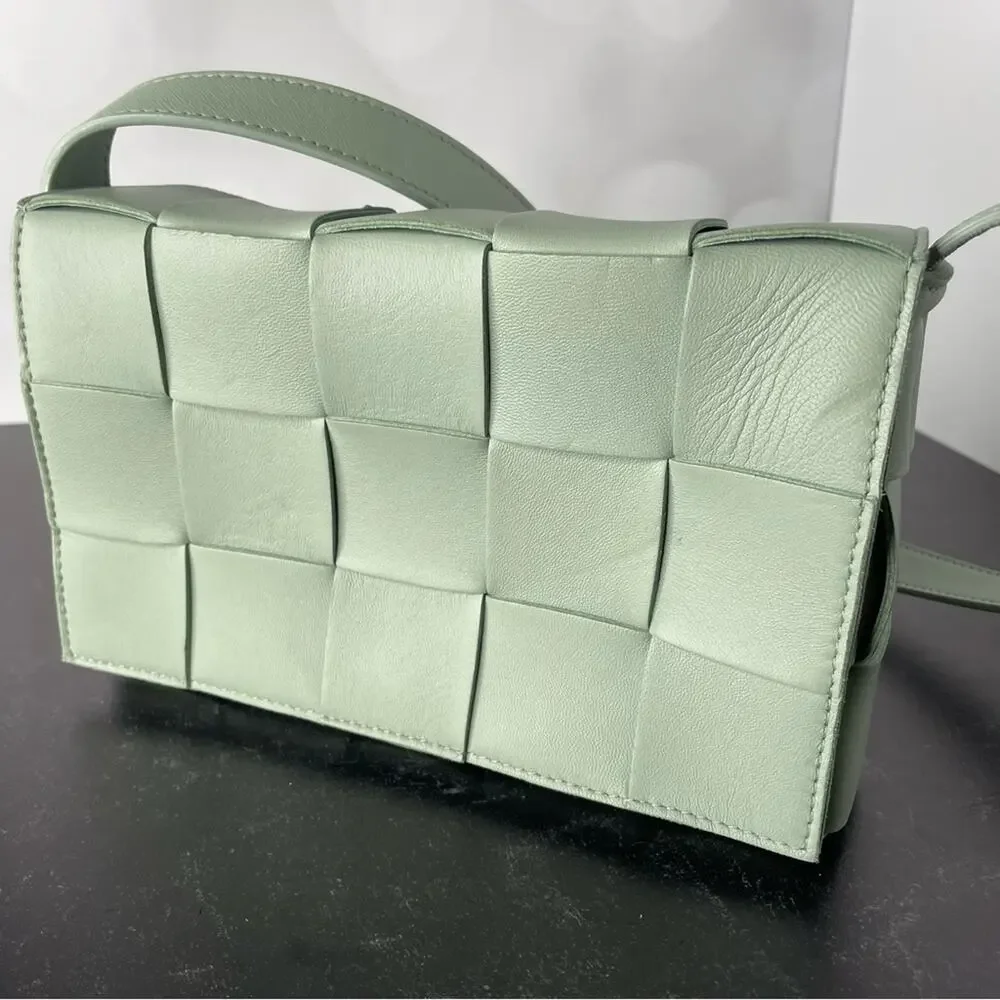 Bottega Veneta Medium Intrecciato Leather Cassette Crossbody Bag Sage Green